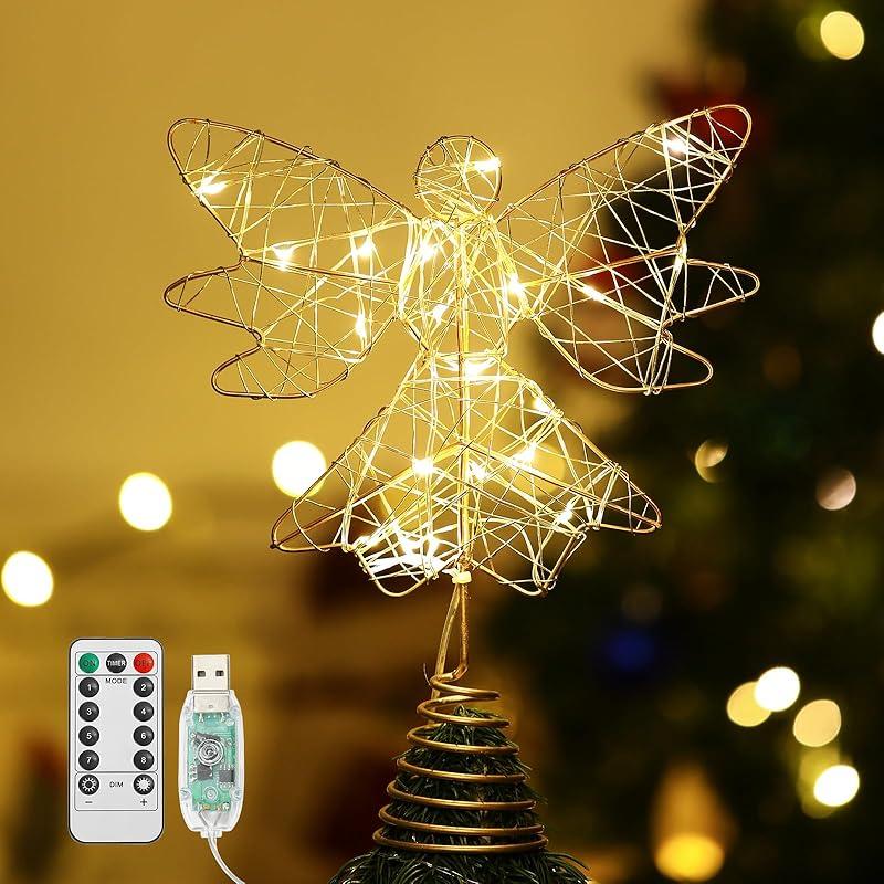 Charming Gold Lewondr Angel Tree Topper Adds Magic to Holiday Decor