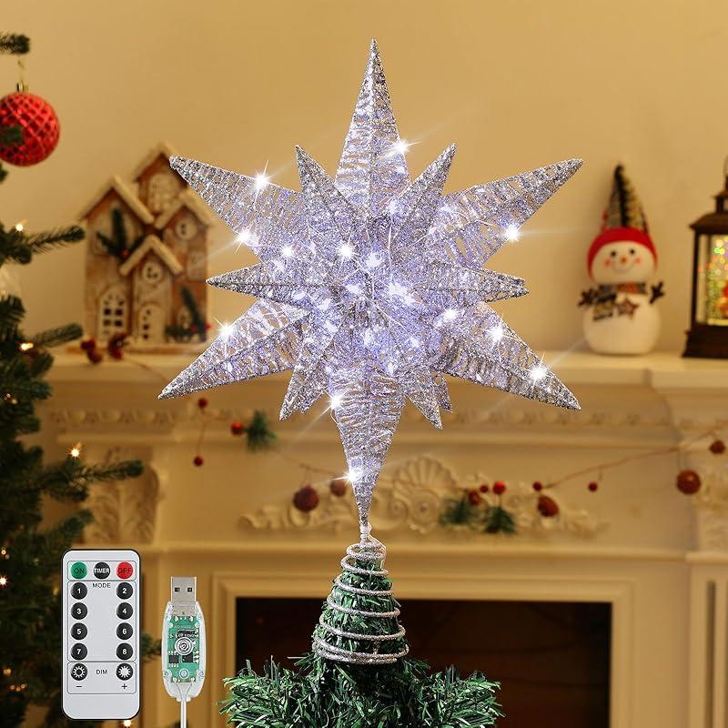 Stylish Silver Star Tree Topper with Great Features for the Holidays