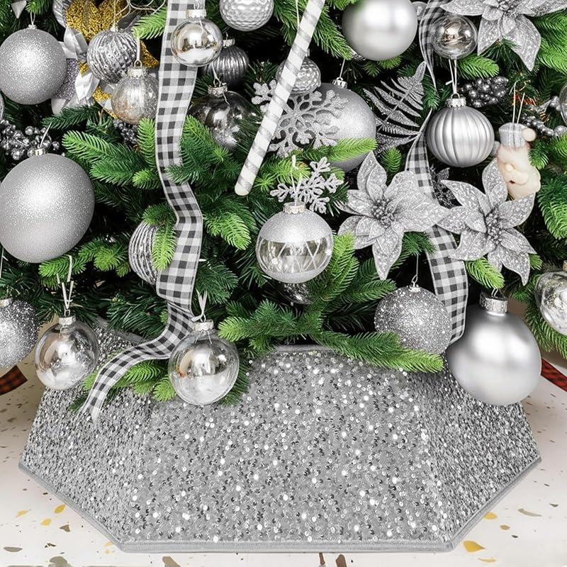 Chic and Stylish: XmasExp Silver Grey Tree Collar Elevates Holiday Decor